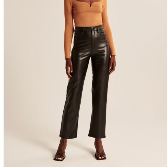 Vegan Leather Ankle Straight Ultra High Rise Classy Boho Bohemian Chic Pants - Picture 8 of 10
